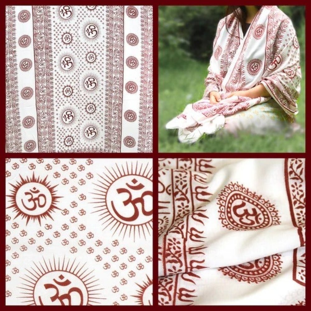 COPY - Om Meditation Shawl Yoga Wrap Prayer Veil White Aum Stole Large Unisex